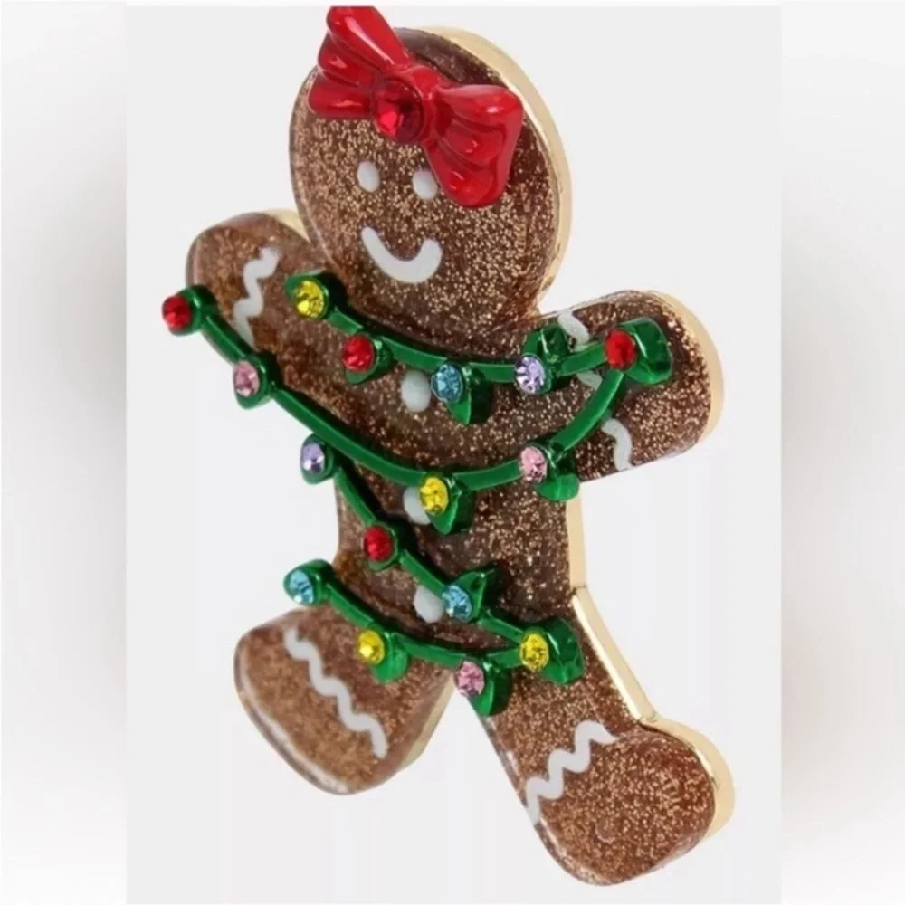 BETSEY JOHNSON SET Christmas Gingerbread in Lights Earrings Necklace Brooch NWT - Picture 14 of 16